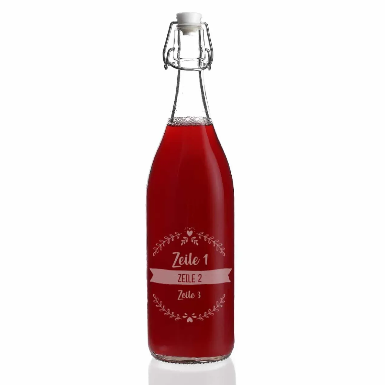 Bügelflasche mit 3 Zeilen Wunschtext