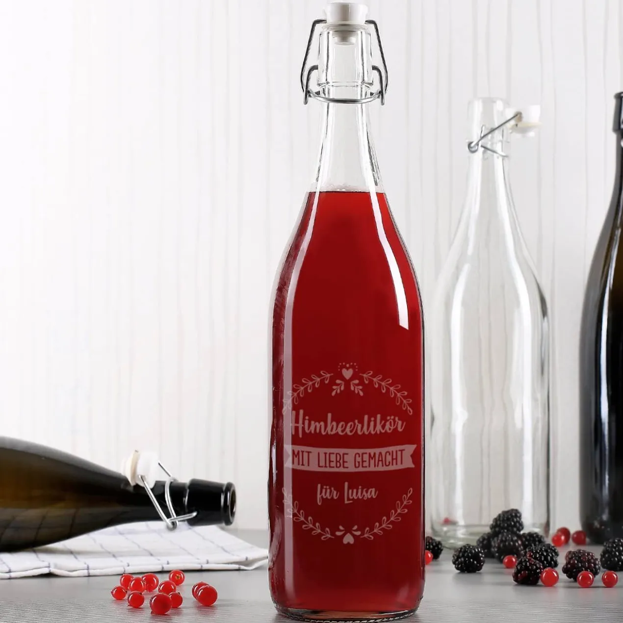 Bügelflasche mit 3 Zeilen Wunschtext