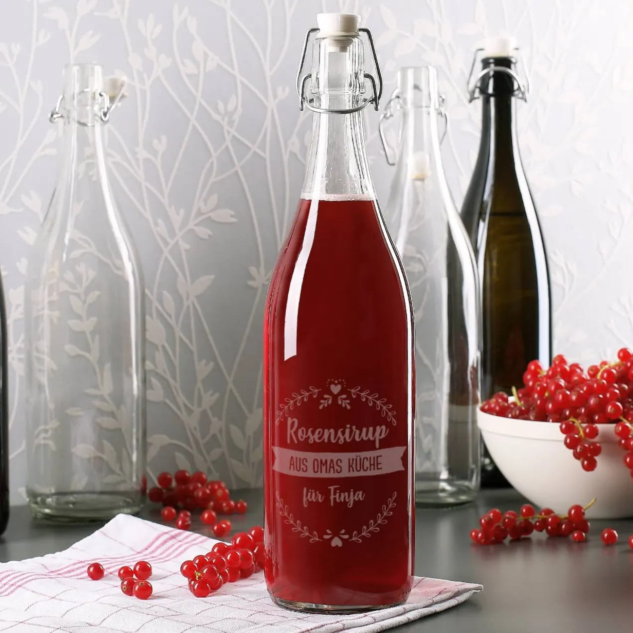 Bügelflasche mit 3 Zeilen Wunschtext