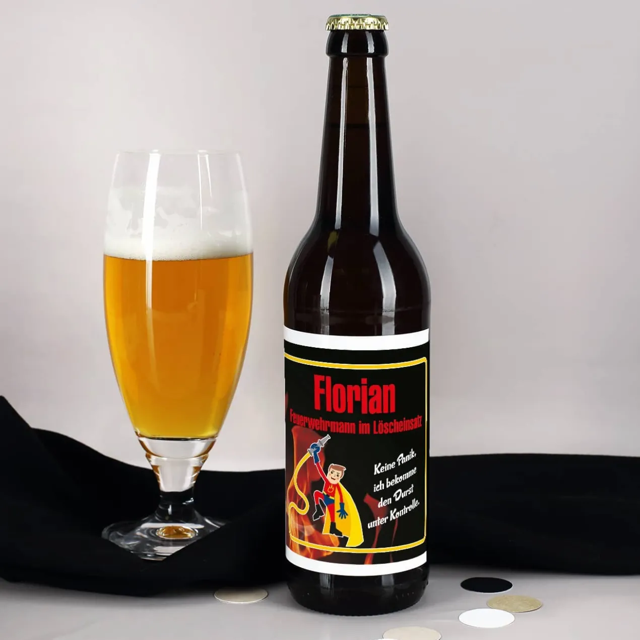 Bieraufkleber Feuerwehrmann mit Wunschname