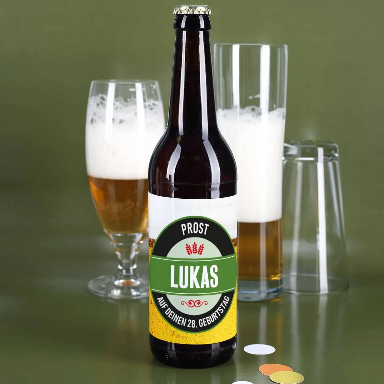 Bieraufkleber Prost zum Geburtstag mit Wunschname und Alter