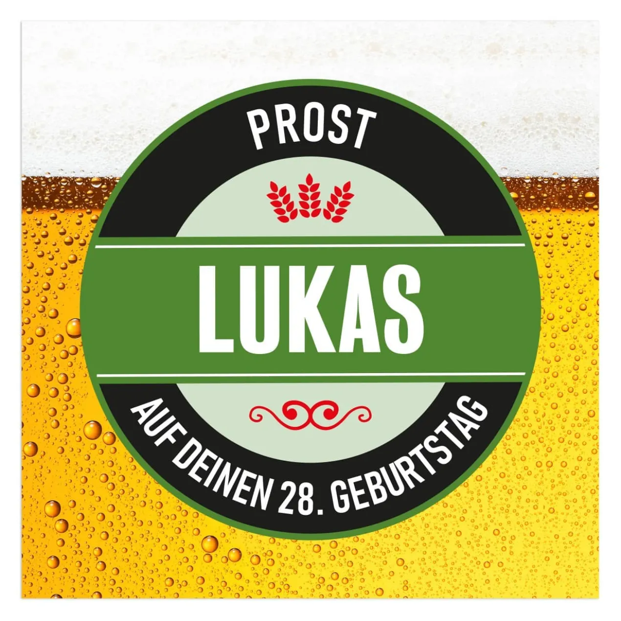 Bieraufkleber Prost zum Geburtstag mit Wunschname und Alter