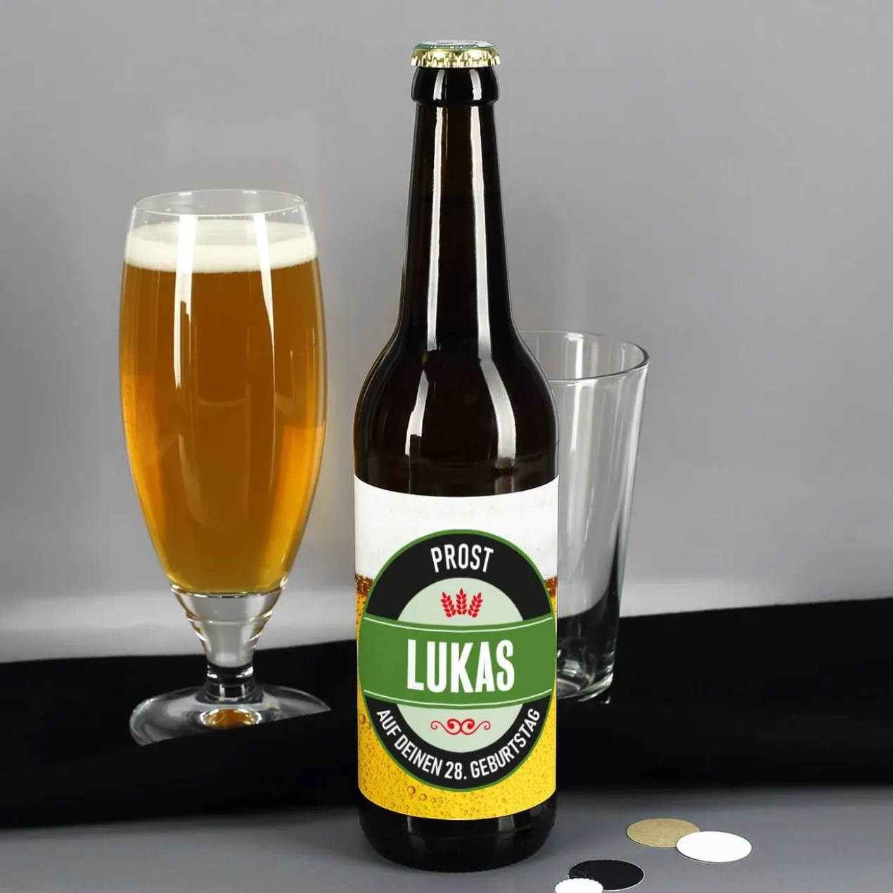 Bieraufkleber Prost zum Geburtstag mit Wunschname und Alter