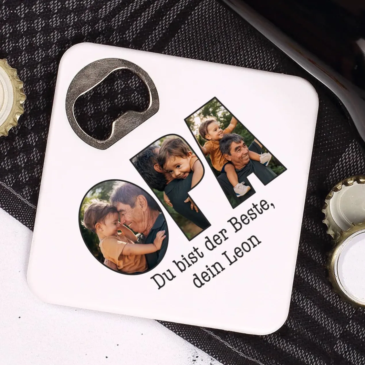 Bierdeckel-Flaschenöffner - Opa - mit Fotoaufdruck
