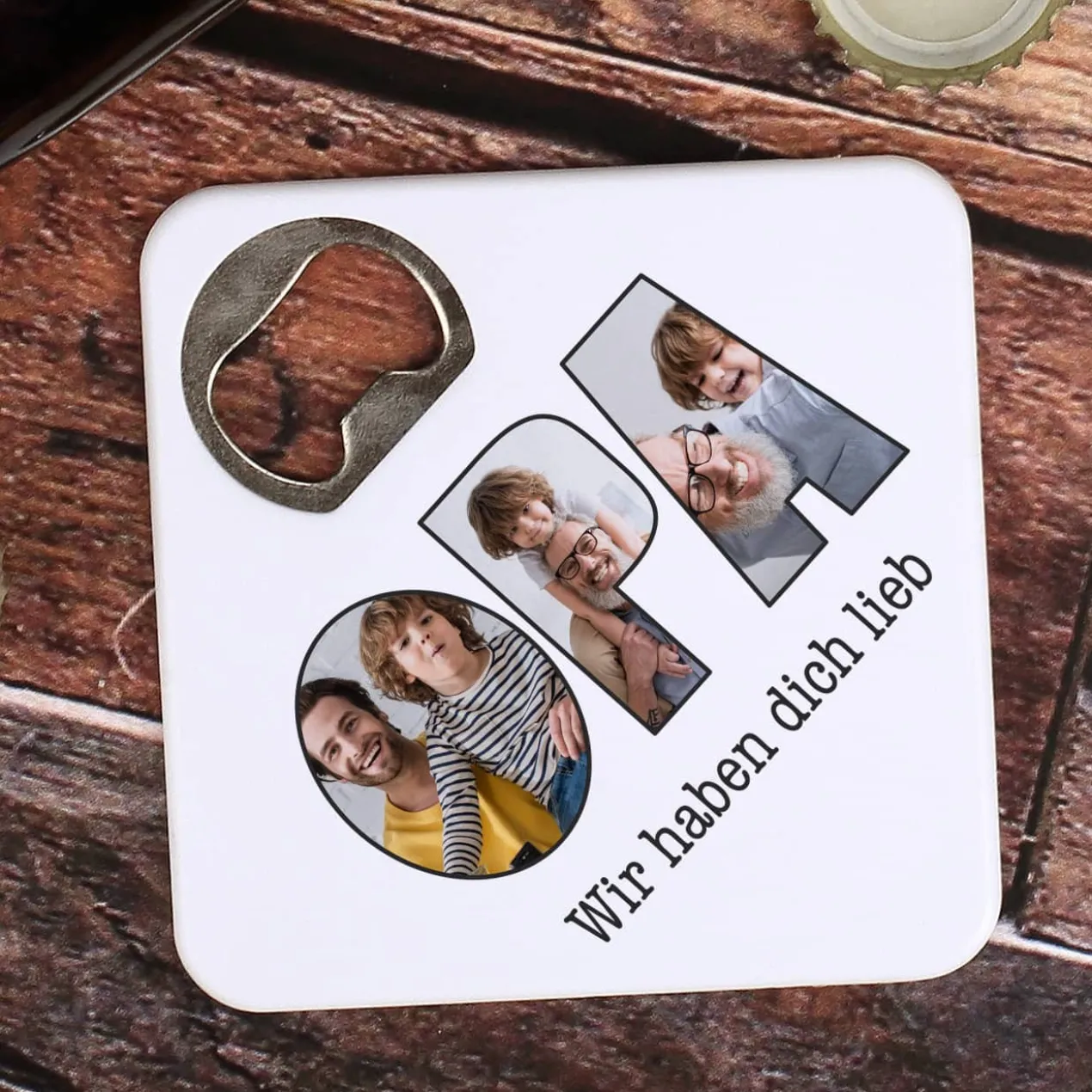Bierdeckel-Flaschenöffner - Opa - mit Fotoaufdruck