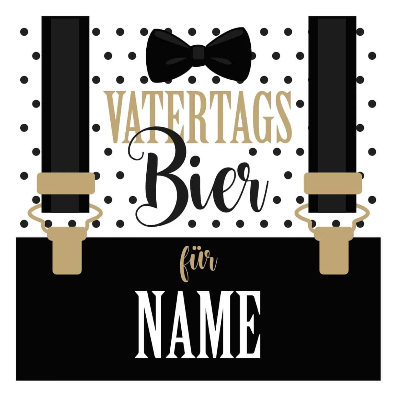 Bierflaschenaufkleber Vatertagsbier mit Hosenträger und Name