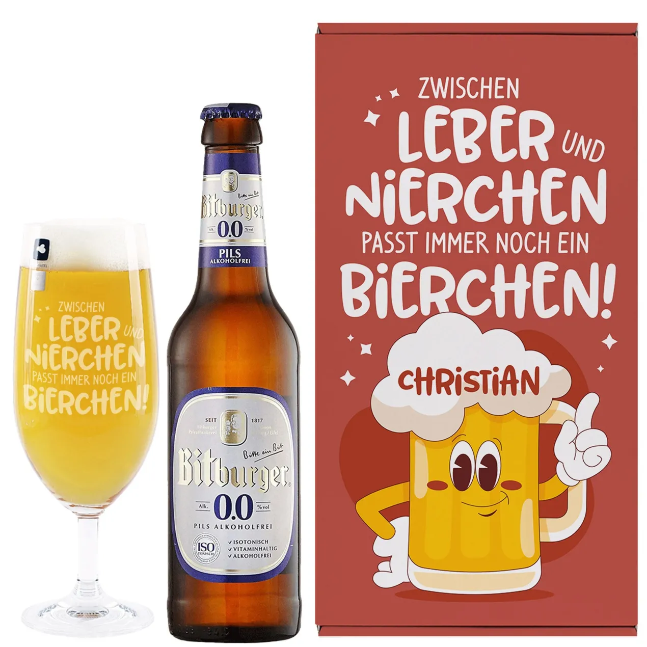 Bier Geschenkset für Männer | Personalisiert mit Getränkewahl | Zwischen Leber und Nierchen…