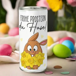 Biergeschenk zu Ostern - Frohe Prostern, du Hase! | 1 Liter Bier mit Hasen- & Narzissenmotiv