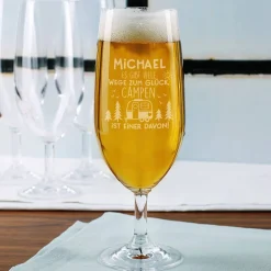 Bierglas für Camper - Es gibt viele Wege zum Glück - mit Namensgravur