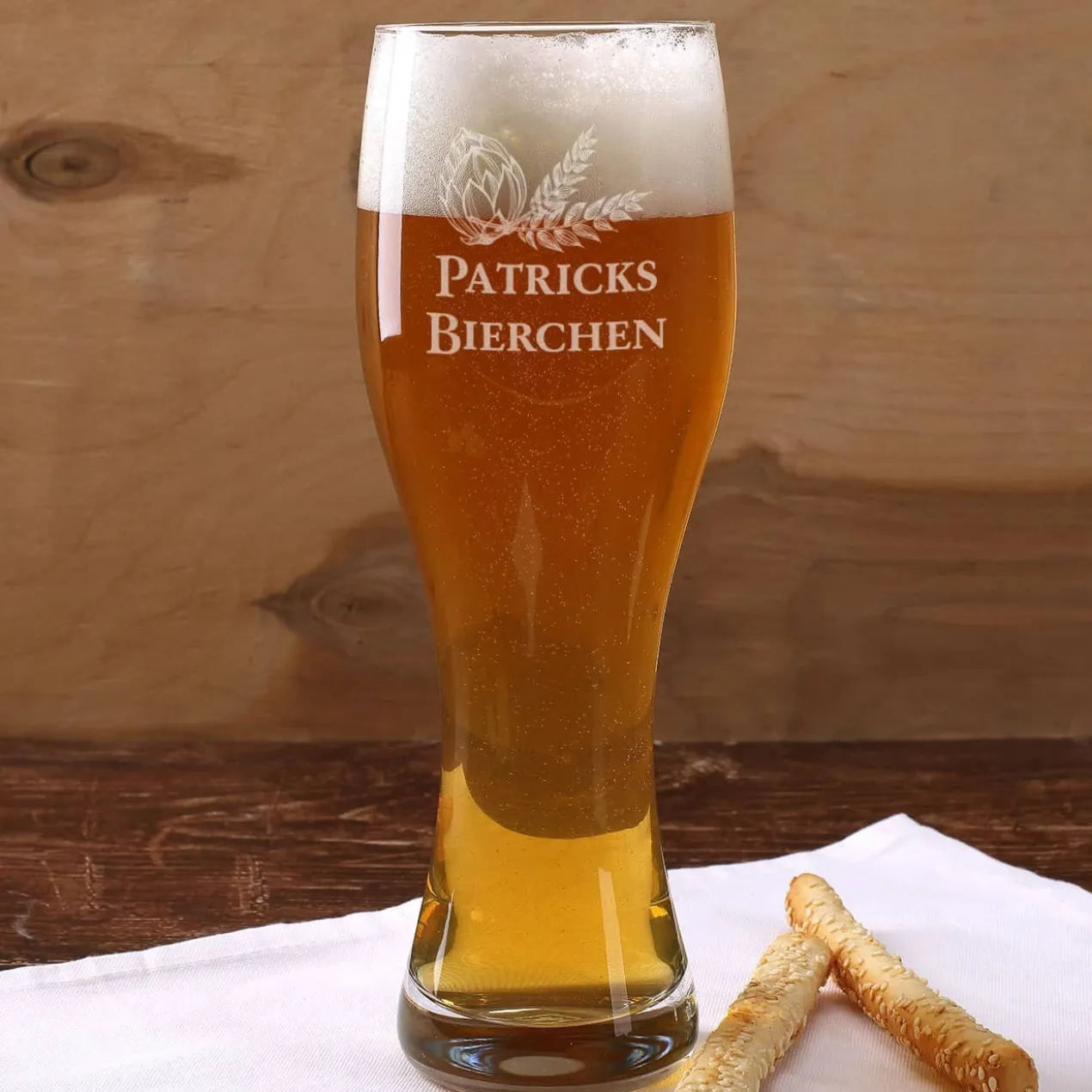 Bierglas und Holzbrettchen Wurschtbrett mit Namensgravur