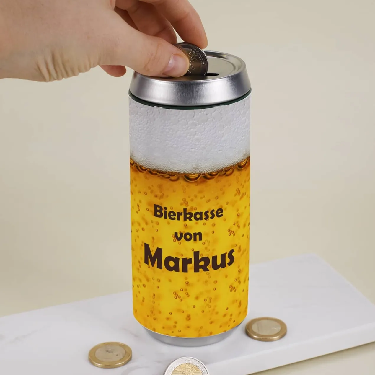 Bierkasse mit persönlichem Wunschtext bedruckt