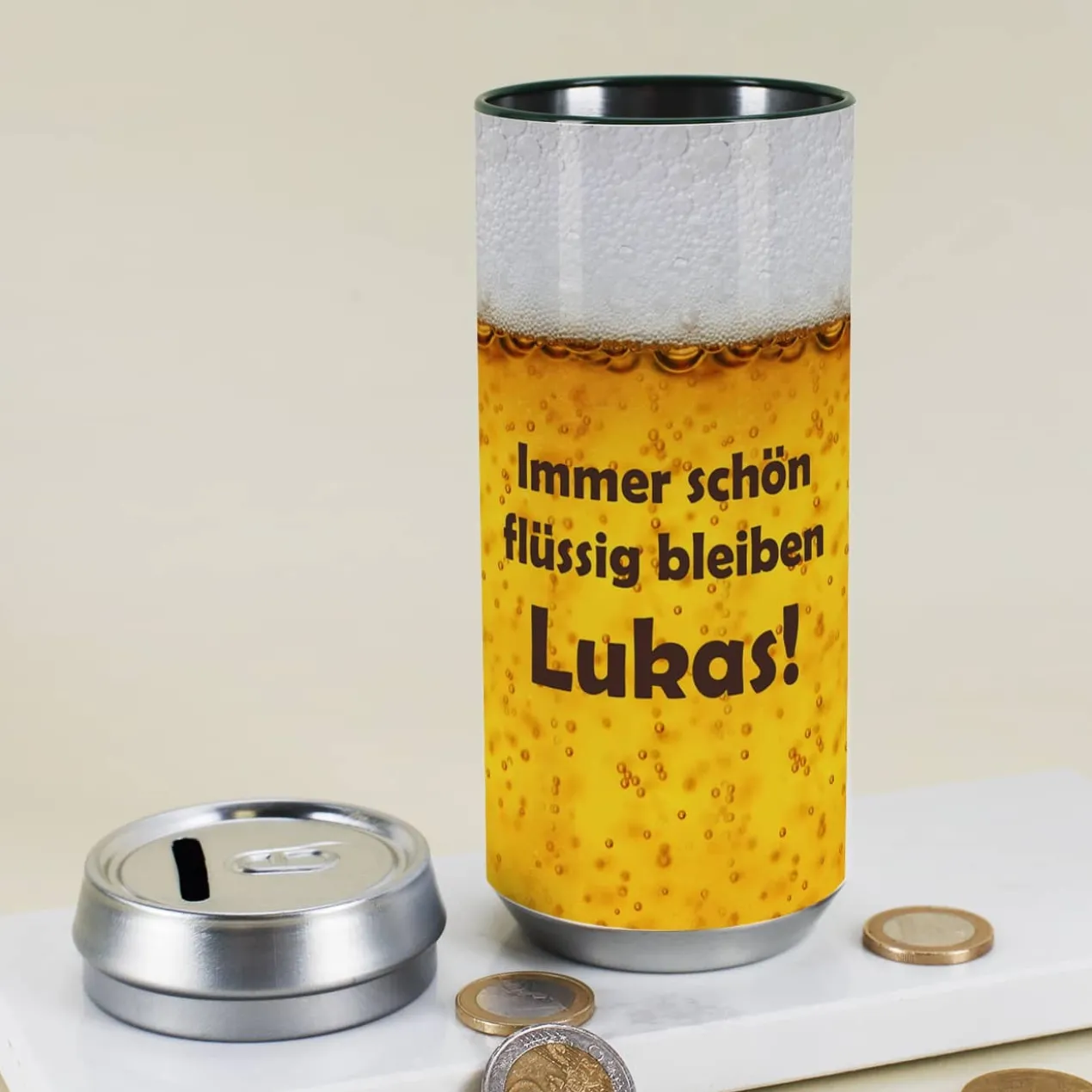 Bierkasse mit persönlichem Wunschtext bedruckt