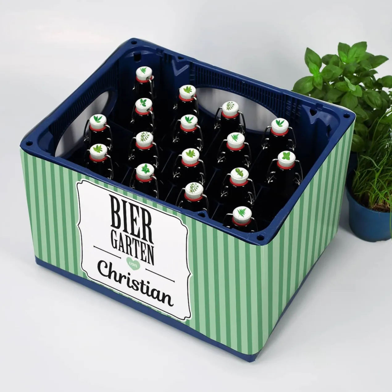 Bierkasten-Banderole und Aufkleber für DIY Biergarten