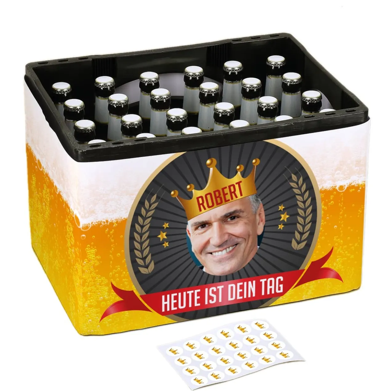 Bierkasten-Banderole zum Vatertag mit Foto, Name, Wunschtext & Aufklebern