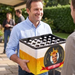 Bierkasten-Banderole zum Vatertag mit Foto, Name, Wunschtext & Aufklebern