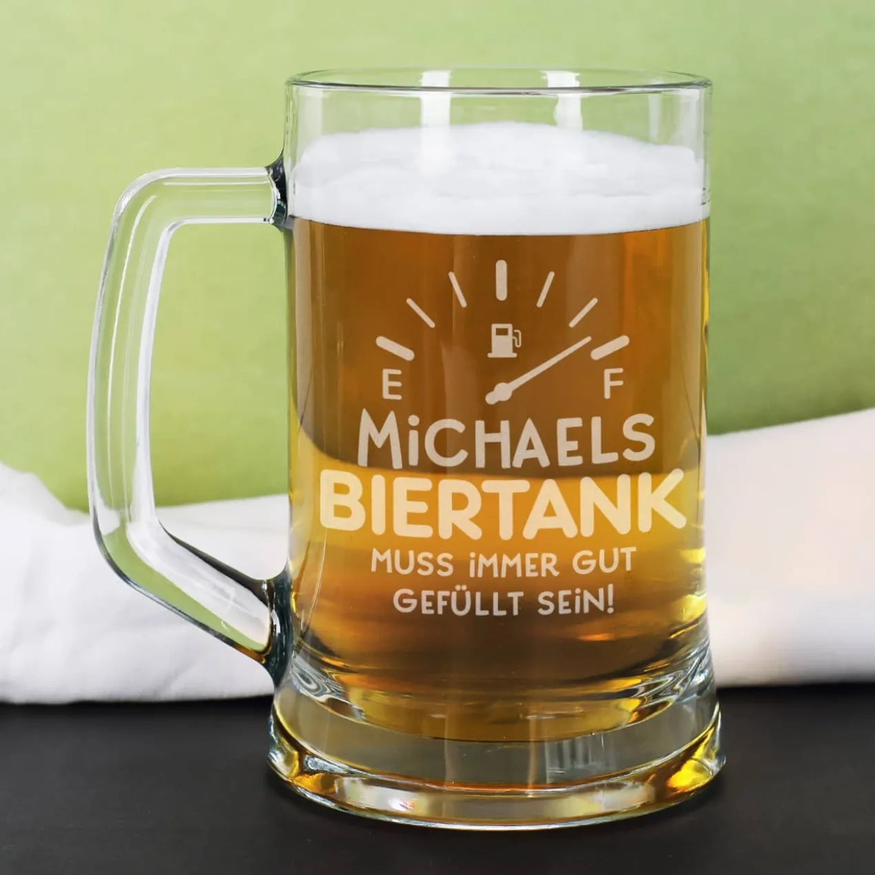 Bierseidelglas "Biertank" mit Namensgravur