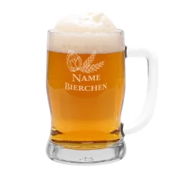 Bierseidel mit Biermotiv und persönlicher Namensgravur