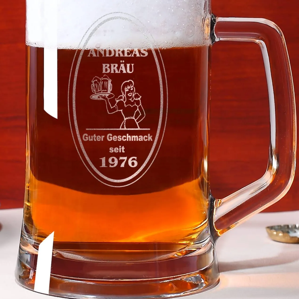 Bierseidel mit Wunschname und Geburtsjahr graviert