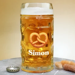 Bierseidel personalisiert mit Name und Brezel Motiv | Maßkrug 1l, Bierkrug 500ml & Schnapsglas