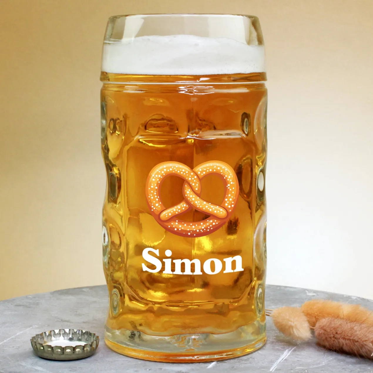 Bierseidel personalisiert mit Name und Brezel Motiv | Maßkrug 1l, Bierkrug 500ml & Schnapsglas