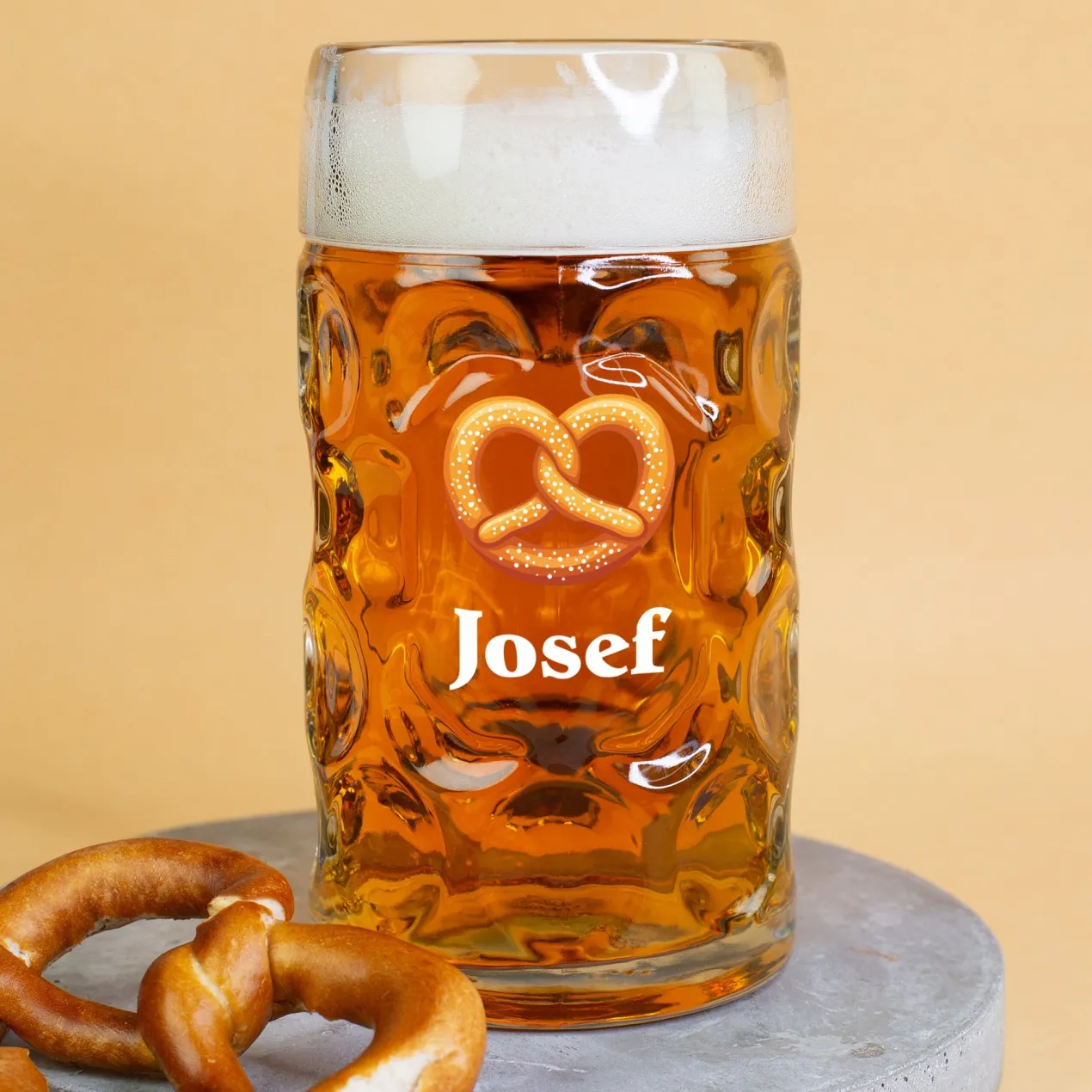 Bierseidel personalisiert mit Name und Brezel Motiv | Maßkrug 1l, Bierkrug 500ml & Schnapsglas