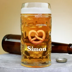 Bierseidel personalisiert mit Name und Brezel Motiv | Maßkrug 1l, Bierkrug 500ml & Schnapsglas