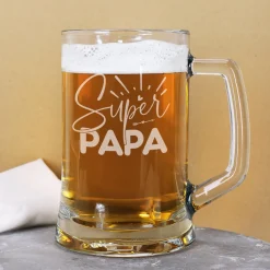 Bierseidel - Super Papa - 500 ml | Glas Bierkrug graviert als Geschenk zum Vatertag für Väter