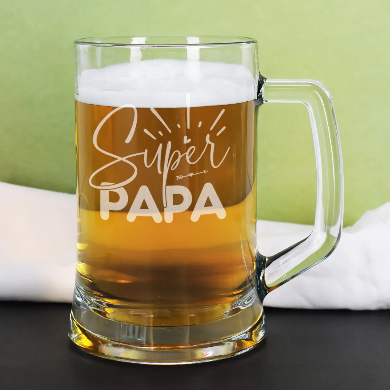 Bierseidel - Super Papa - 500 ml | Glas Bierkrug graviert als Geschenk zum Vatertag für Väter