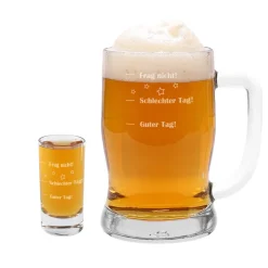 Bierseidel und Schnapsglas mit Stimmungsbarometer