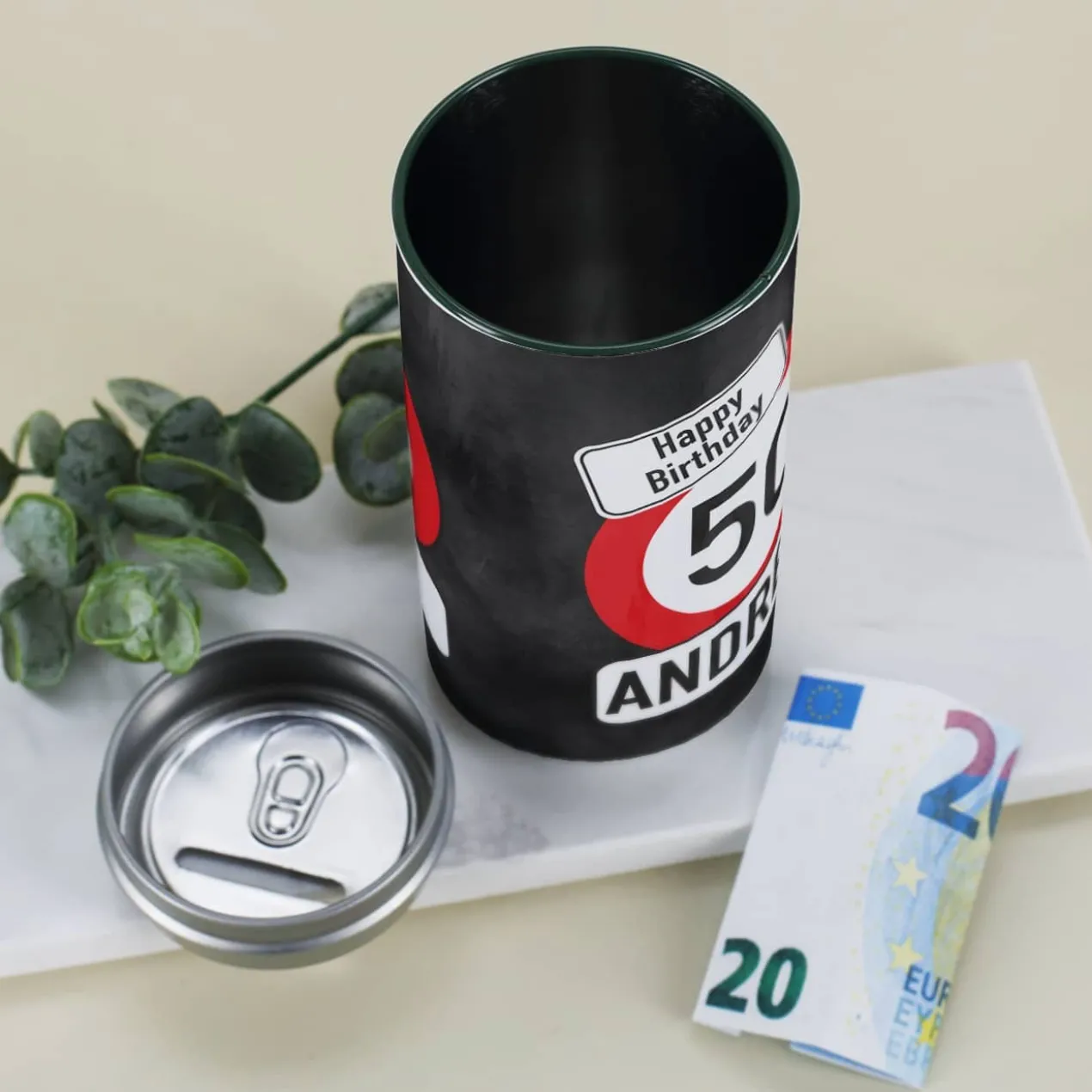 Bier-Spardose mit Verkehrszeichenmotiv zum Geburtstag