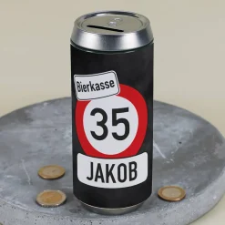 Bier-Spardose mit Verkehrszeichenmotiv zum Geburtstag