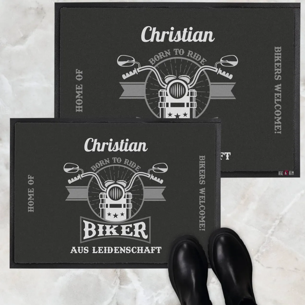 Biker aus Leidenschaft - bedruckte Fußmatte mit Name
