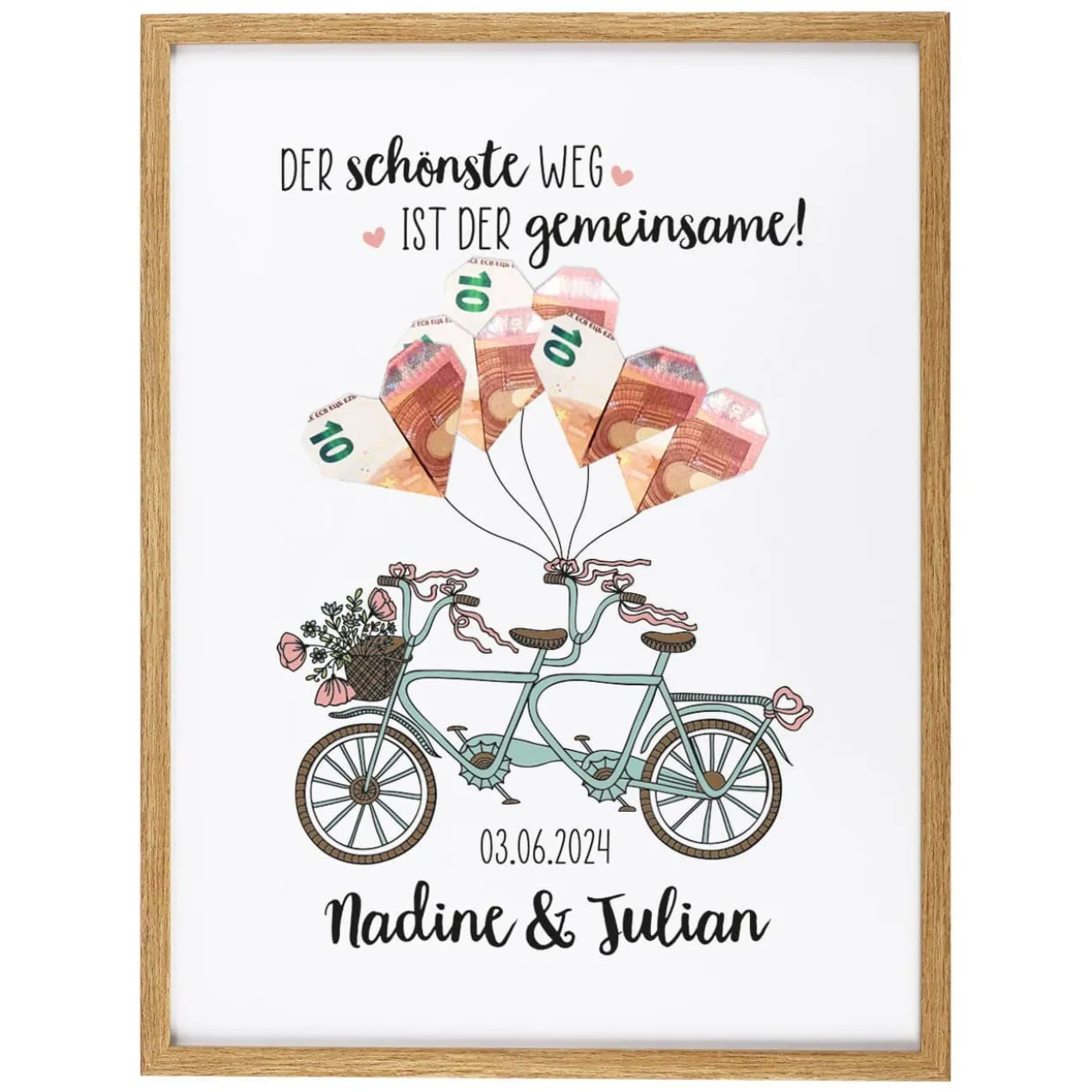 Bilderrahmen als Geldgeschenk zur Hochzeit mit Tandemmotiv