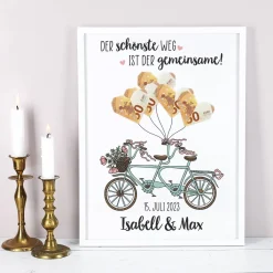 Bilderrahmen als Geldgeschenk zur Hochzeit mit Tandemmotiv