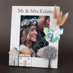 Bilderrahmen mit Wunschtext graviert in 2 Größen | Personalisiertes Geschenk für Einzug & Hochzeit