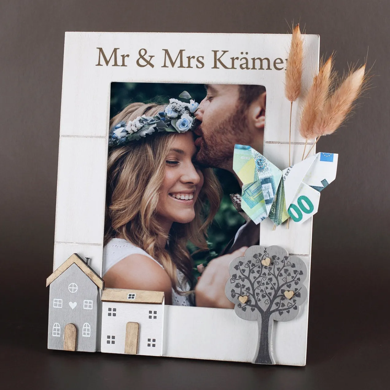 Bilderrahmen mit Wunschtext graviert in 2 Größen | Personalisiertes Geschenk für Einzug & Hochzeit