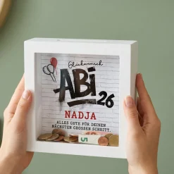 Bilderrahmen Spardose Abi 2026 | Personalisiertes Geldgeschenk zum Abitur & Schulabschluss `26 mit Name