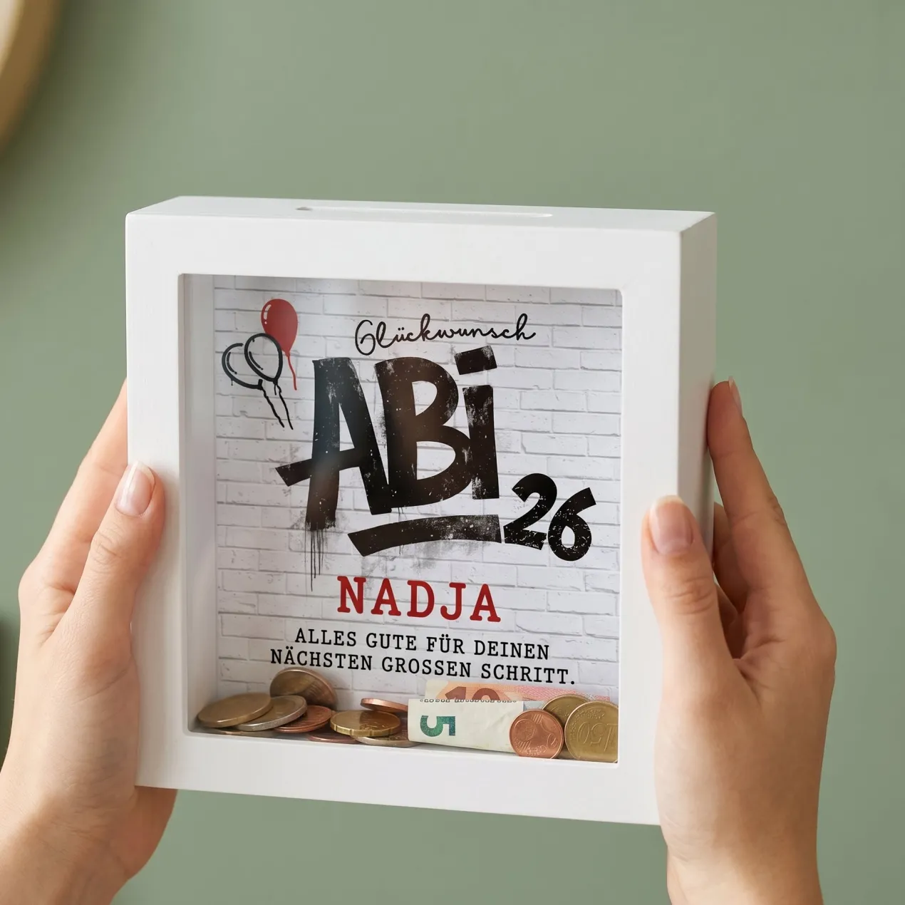 Bilderrahmen Spardose Abi 2026 | Personalisiertes Geldgeschenk zum Abitur & Schulabschluss `26 mit Name