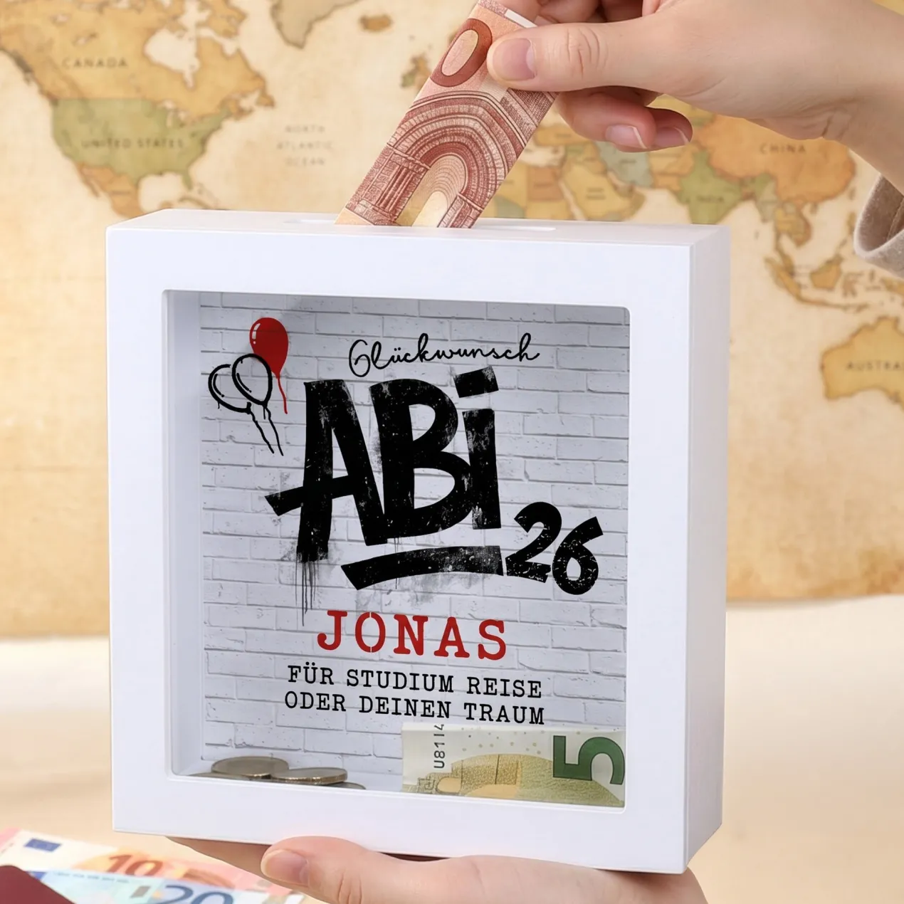Bilderrahmen Spardose Abi 2026 | Personalisiertes Geldgeschenk zum Abitur & Schulabschluss `26 mit Name