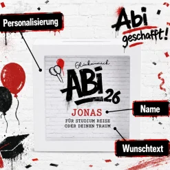 Bilderrahmen Spardose Abi 2026 | Personalisiertes Geldgeschenk zum Abitur & Schulabschluss `26 mit Name