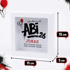 Bilderrahmen Spardose Abi 2026 | Personalisiertes Geldgeschenk zum Abitur & Schulabschluss `26 mit Name