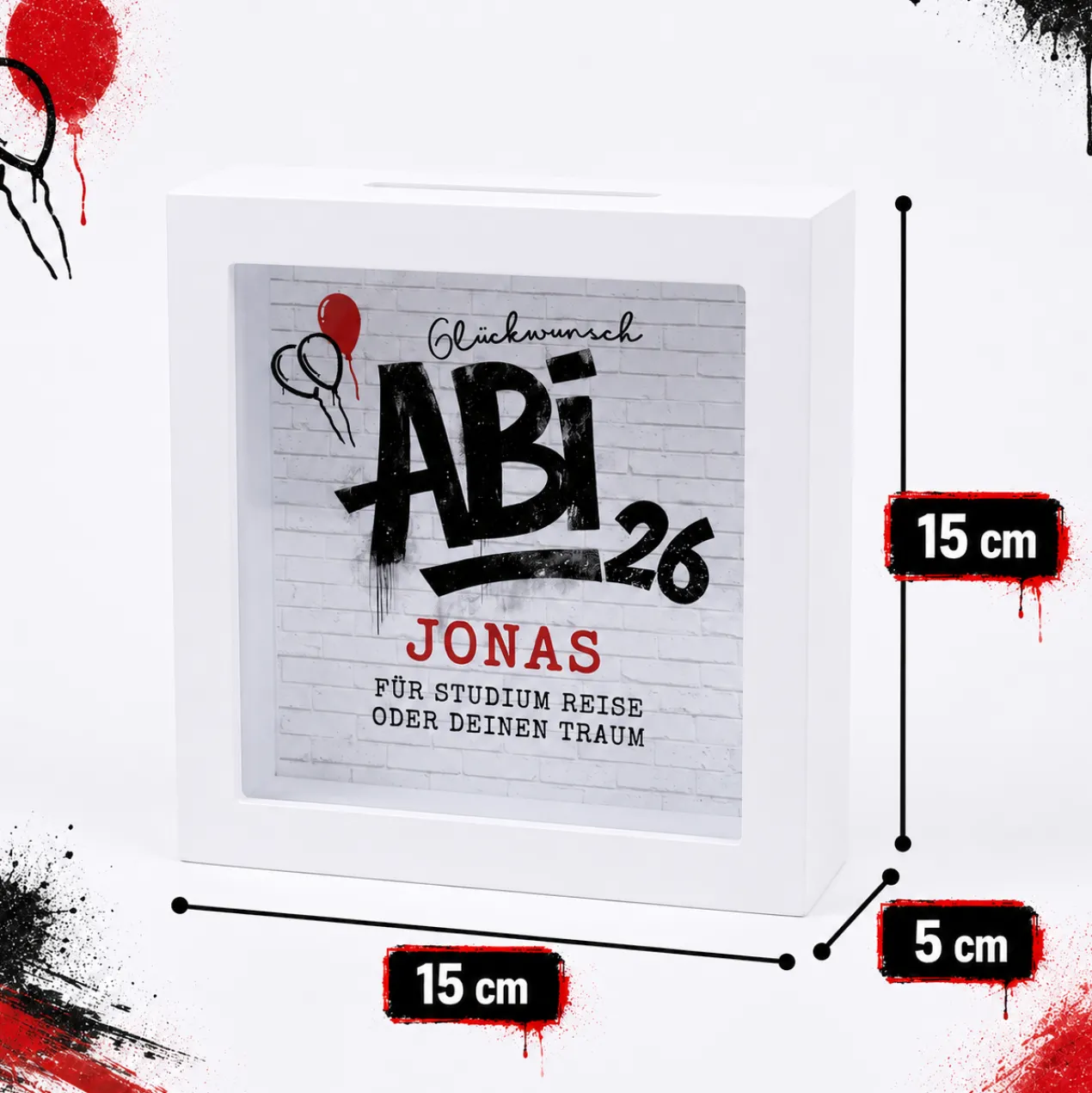 Bilderrahmen Spardose Abi 2026 | Personalisiertes Geldgeschenk zum Abitur & Schulabschluss `26 mit Name