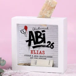 Bilderrahmen Spardose Abi 2026 | Personalisiertes Geldgeschenk zum Abitur & Schulabschluss `26 mit Name