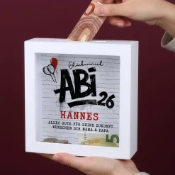 Bilderrahmen Spardose Abi 2026 | Personalisiertes Geldgeschenk zum Abitur & Schulabschluss `26 mit Name