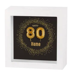 Bilderrahmen-Spardose für Geldgeschenke und Gutscheine zum 80. Geburtstag, 15x15cm