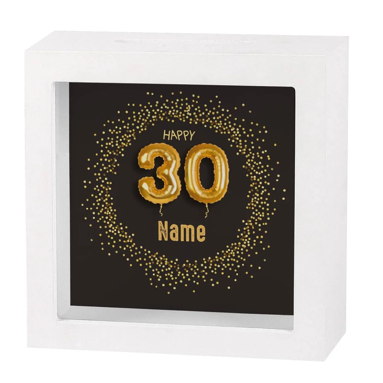 Bilderrahmen Spardose zum 30. Geburtstag mit Name, 15x15cm