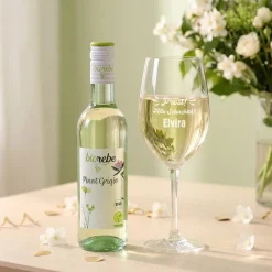 Biorebe Bio Wein Geschenkset zum Geburtstag Alte Schachtel mit Weinglas & Jutetasche personalisiert