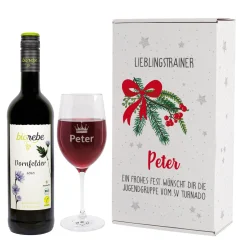 Biorebe-Geschenkset zu Weihnachten mit Weinglas in Geschenkbox