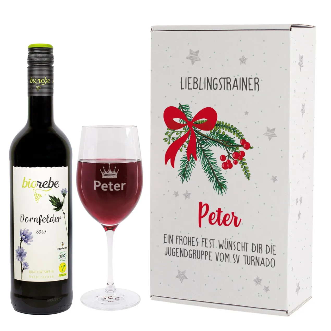 Biorebe-Geschenkset zu Weihnachten mit Weinglas in Geschenkbox