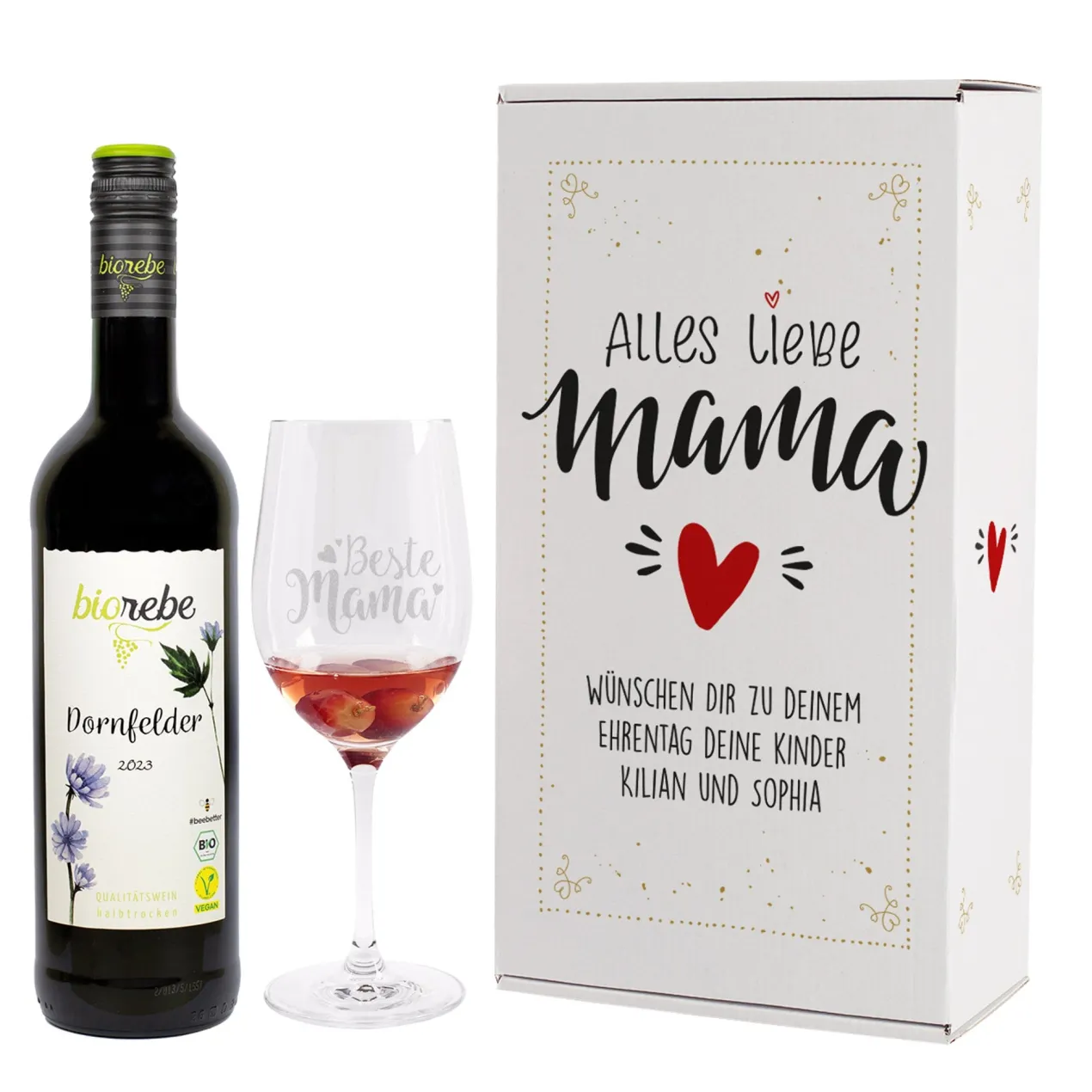 Biorebe Wein Geschenkset zum Muttertag mit Weinglas in Geschenkbox